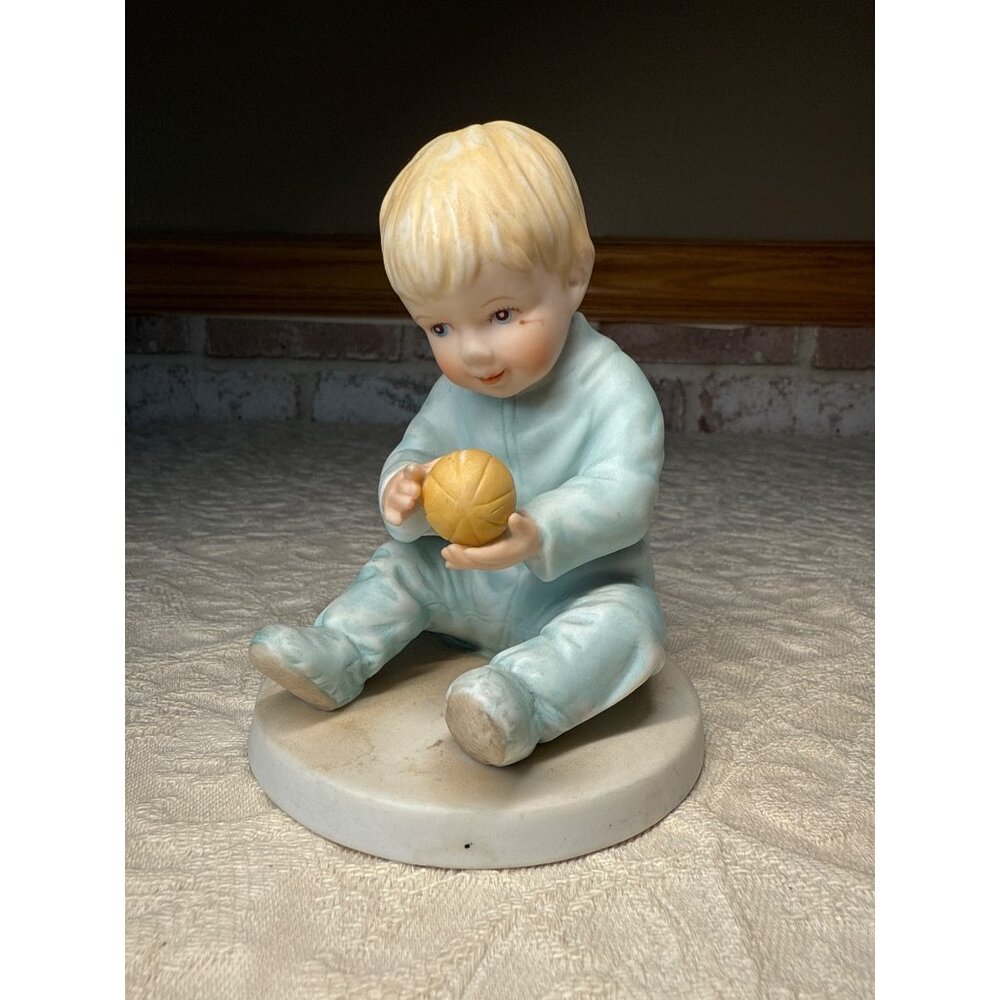 Vintage Frances Hook "Lets Play Ball" Porcelain Figurine  Boy Blue Pajamas Ball